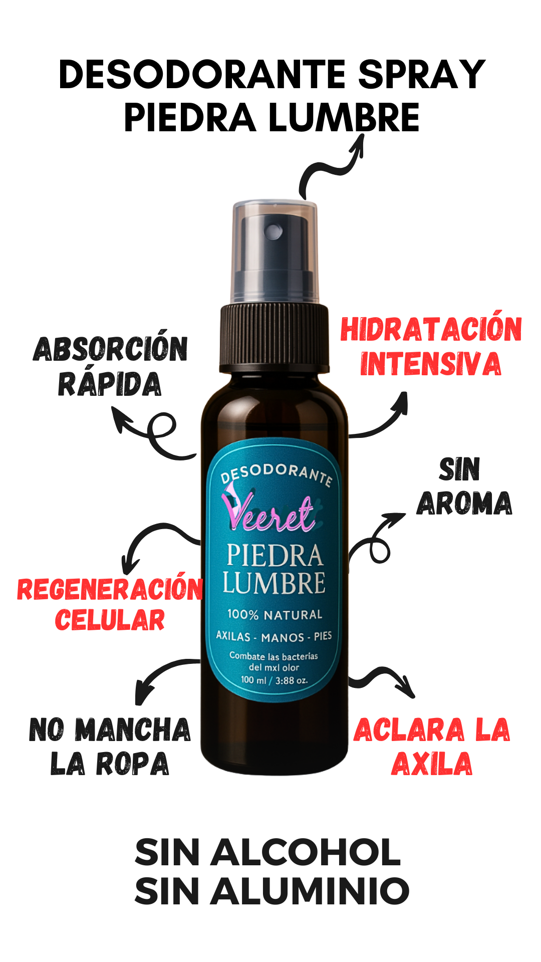 DESODORANTE NATURAL 100% CON PIEDRA LUMBRE